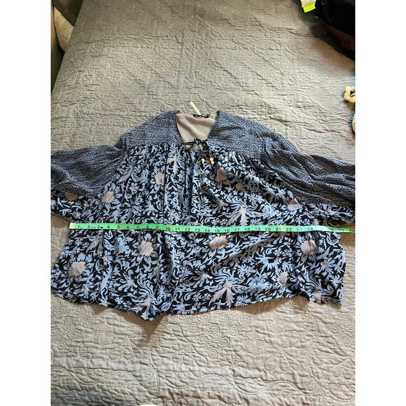 Free people blue mixed print paisley balloon sleeve open cardigan small - Picture 11 of 13